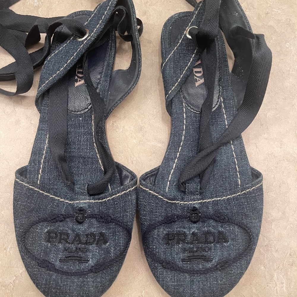 GORGEOUS Prada Blue Denim Lace Up Platform